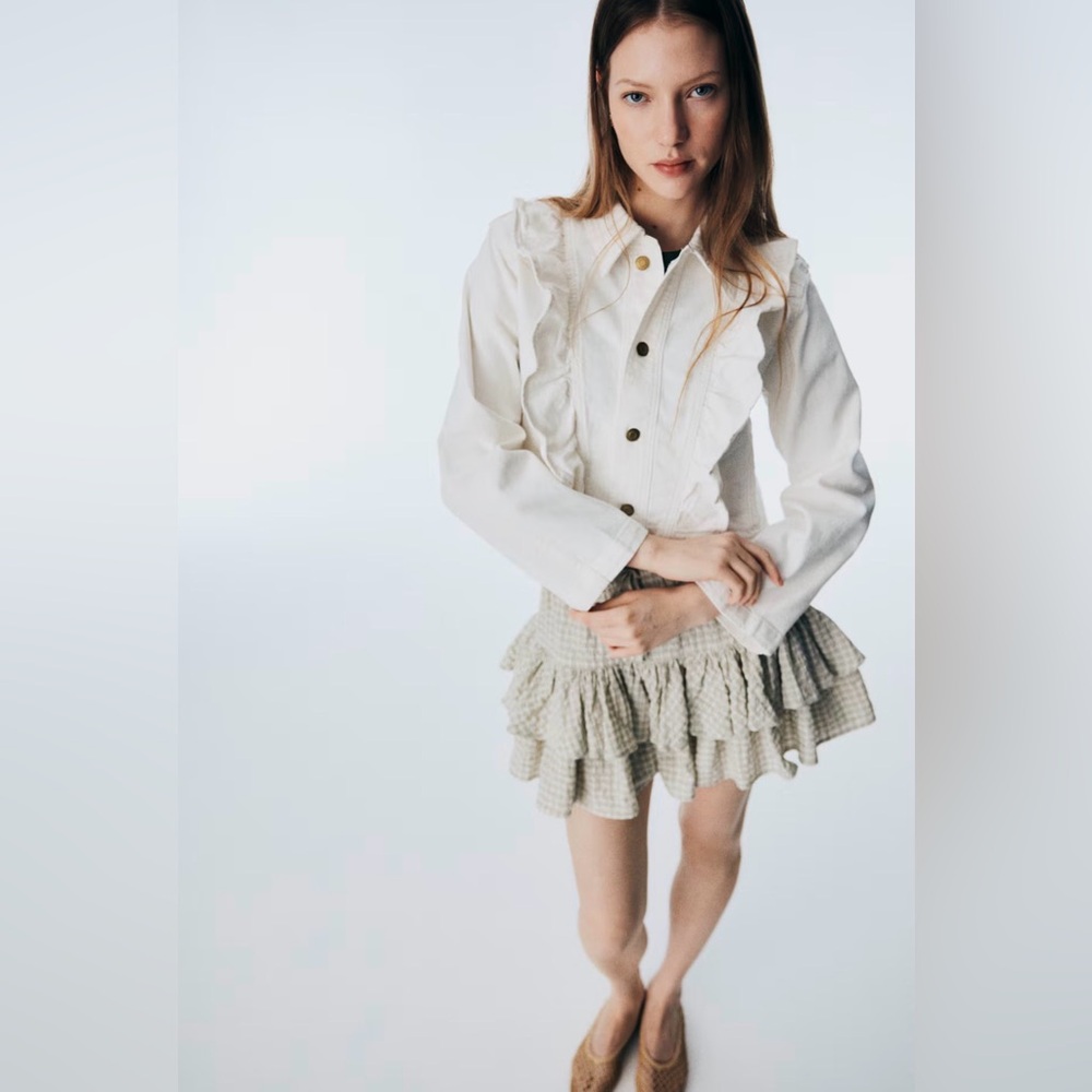H&M White Ruffle Jean Jacket - Picture 2 of 6
